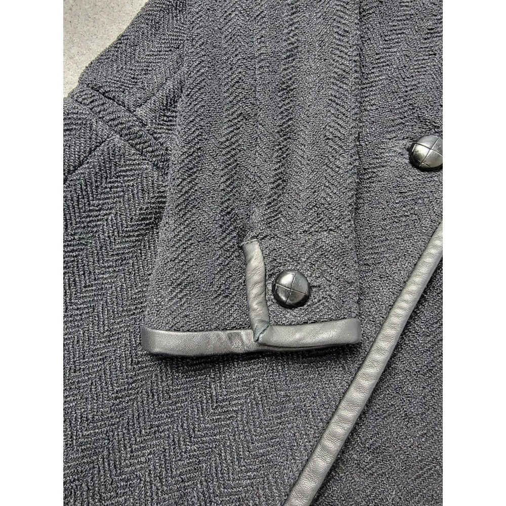 Isabel Marant Women's Wool Blend Herringbone Coat Black Leather Trim - Picture 8 of 9